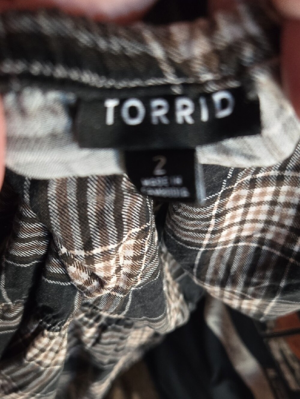 torrid Black and Cream Plaid Midi Dress with Puff Sleeves - Picture 2 of 5